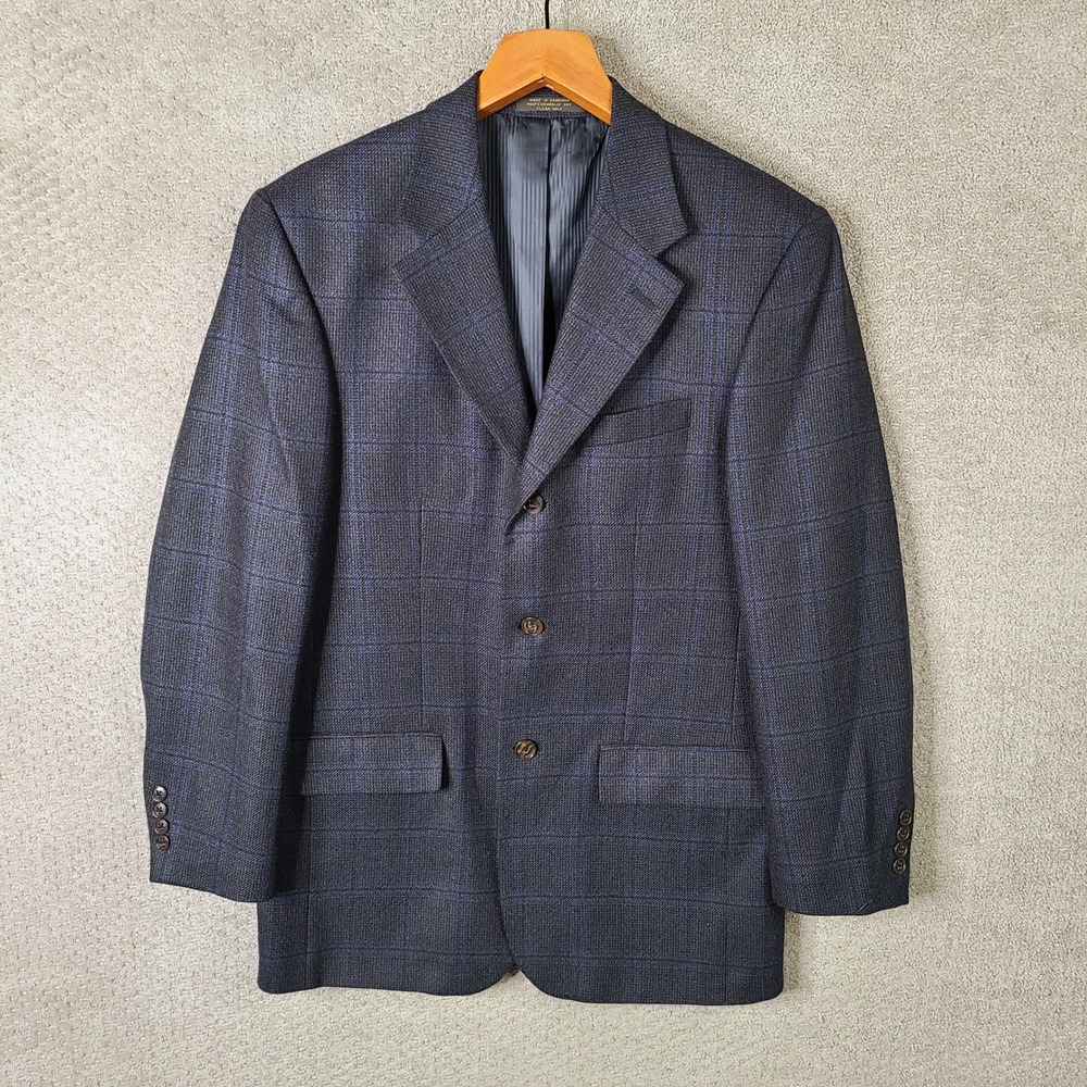 Roberto Villini Jacket Mens 38R Blue Plaid Blazer Lambswool 3 Button Tweed Coat